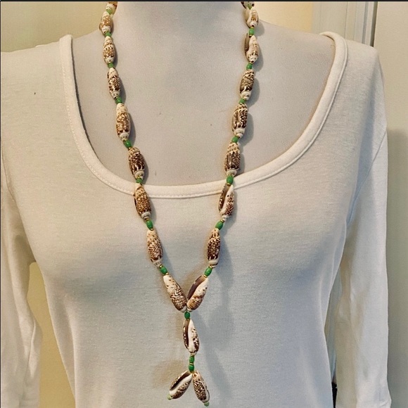 COPY - Olive Sea Shell Necklace with Green and Gold Beads - Picture 7 of 15